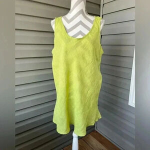FLAX 100% Linen Women’s Tunic Tank Top Sleeveless Scoop Neck Lime Green Sz L